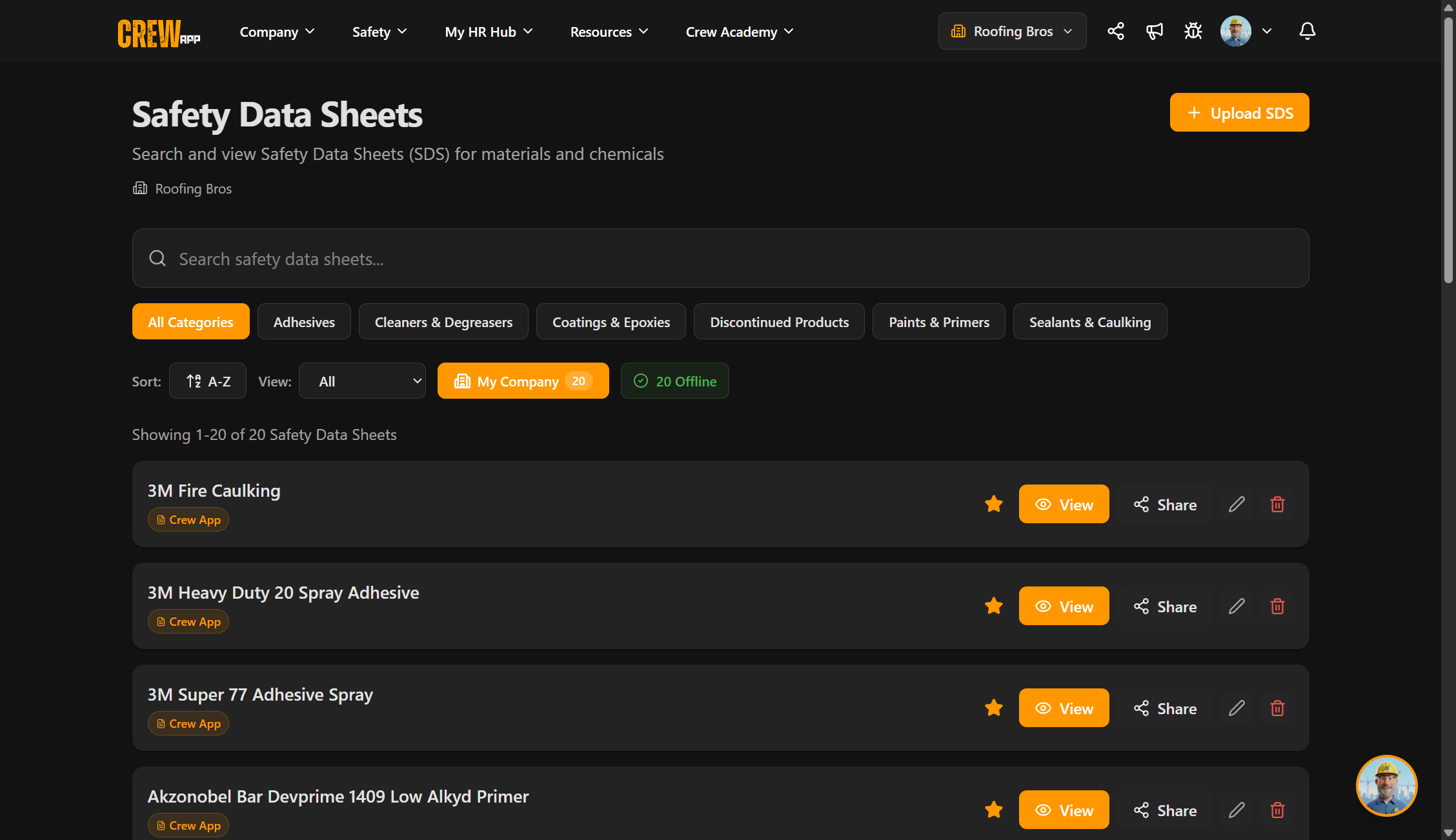Safety Data Sheets with Company Favourites - Admin Curated List